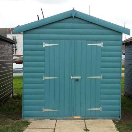 Robust double door beach hut at brightlingsea